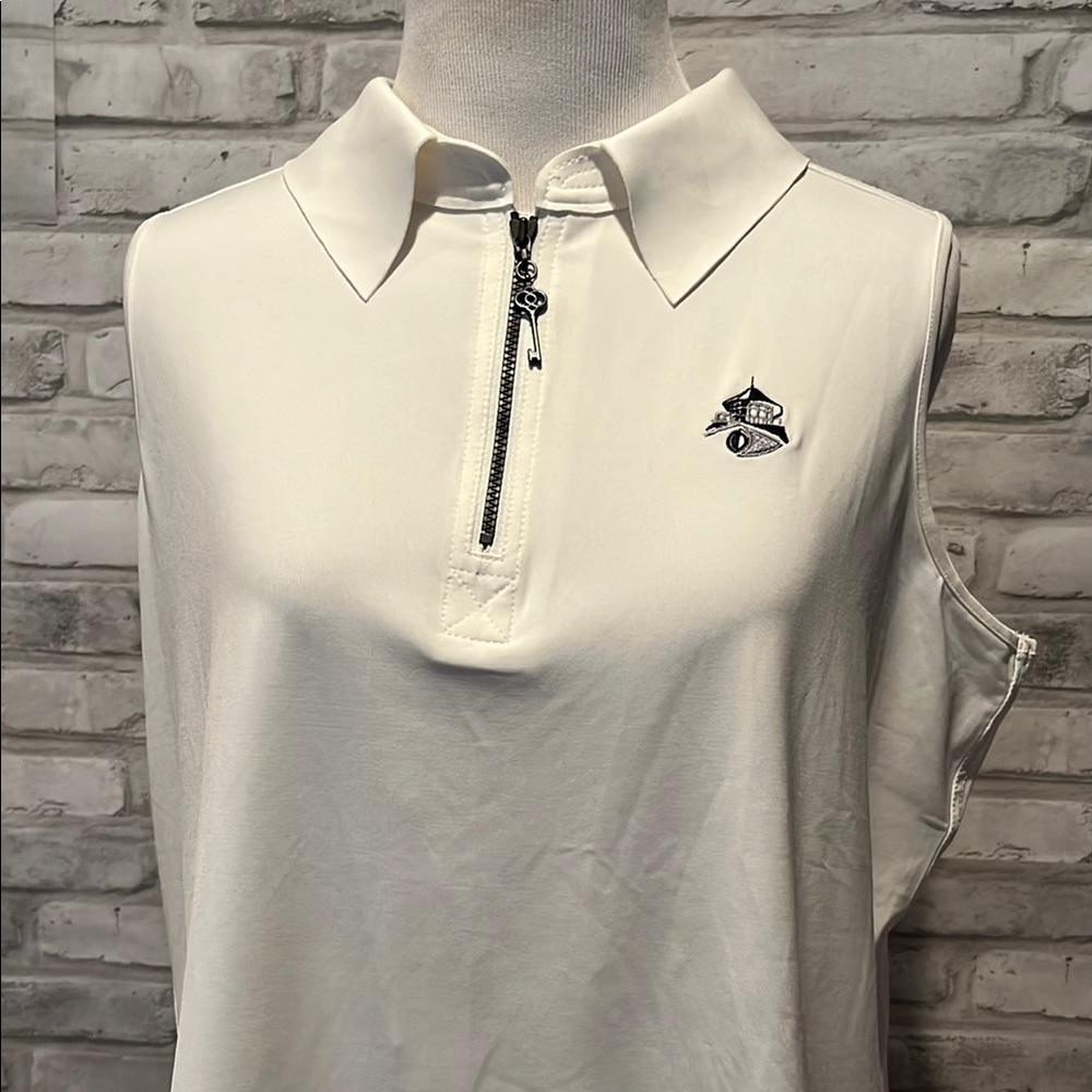 Belyn Key White Sleeveless Polo Top 1/4 zip with key tag collared